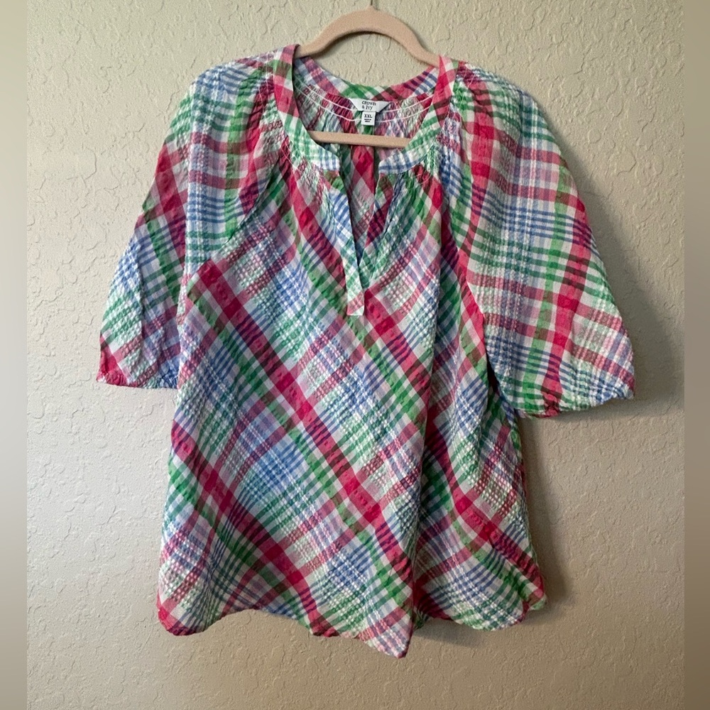 Crown & Ivy Colorful Plaid Top